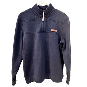 Vineyard Vines Mens Navy Blue Heathered Fleece Lined Quarter Zip Sweater Small